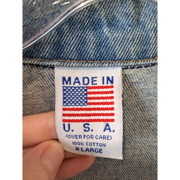 Vintage International Denim Jacket X-Large USA Cotton Embroidered Semi Trucker - Picture 3 of 13
